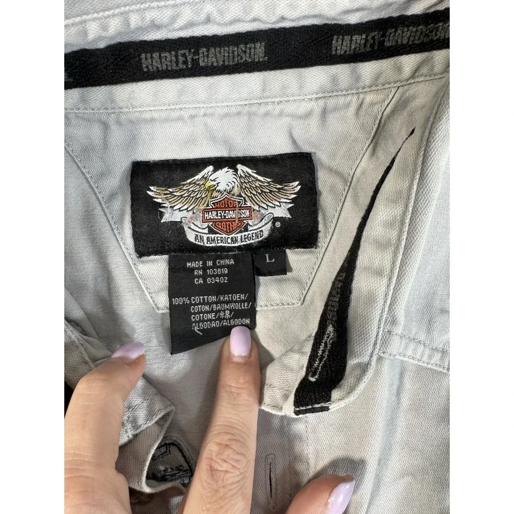 Harley-Davidson Sleeveless Frayed Edge‎ Button-Down Vest White 100% Cotton Large
